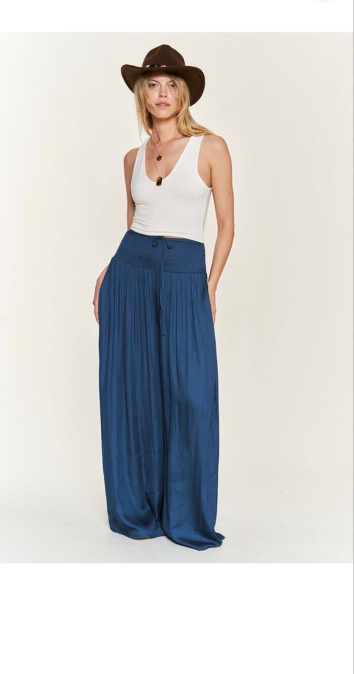 Teal Blue Smocked Waist Palazzo Wide Leg Pants – Size 1X